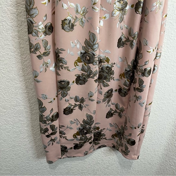 Enfocus Studio Pink Silver Floral Sleeveless Back Zip Midi Dress Womens Size 10 - Picture 7 of 12